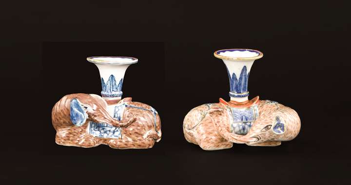 Matched Pair of Chinese export porcelain elephant candlesticks